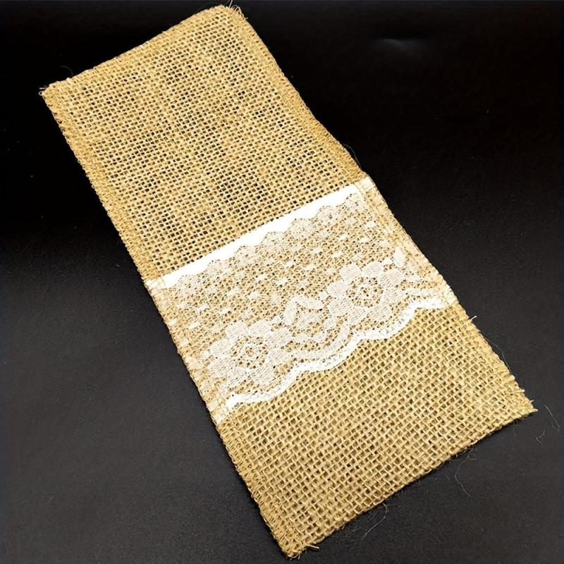 30pcs Lace Utensil Holders Burlap Cutlery Pouch Christmas Wedding Decoration