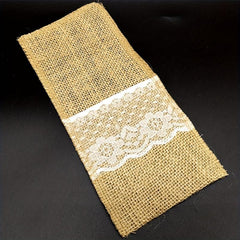 30pcs Lace Utensil Holders Burlap Cutlery Pouch Christmas Wedding Decoration