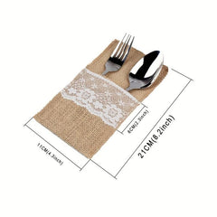 30pcs Lace Utensil Holders Burlap Cutlery Pouch Christmas Wedding Decoration
