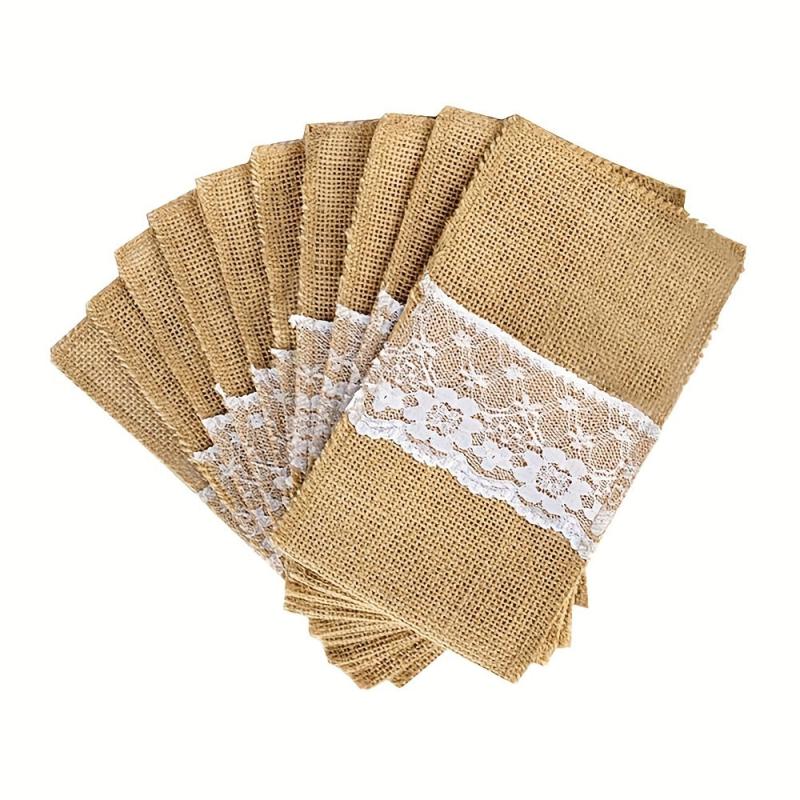 30pcs Lace Utensil Holders Burlap Cutlery Pouch Christmas Wedding Decoration