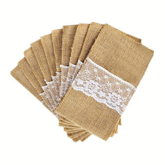 30pcs Lace Utensil Holders Burlap Cutlery Pouch Christmas Wedding Decoration