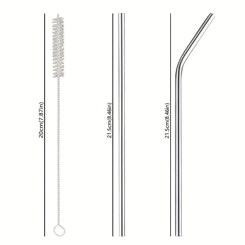 3pcs Silvery Portable Straw With Cleaning Brush Stainless Steel Straw Set