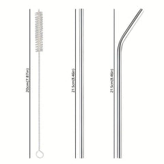 3pcs Silvery Portable Straw With Cleaning Brush Stainless Steel Straw Set