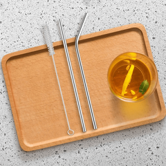 3pcs Silvery Portable Straw With Cleaning Brush Stainless Steel Straw Set