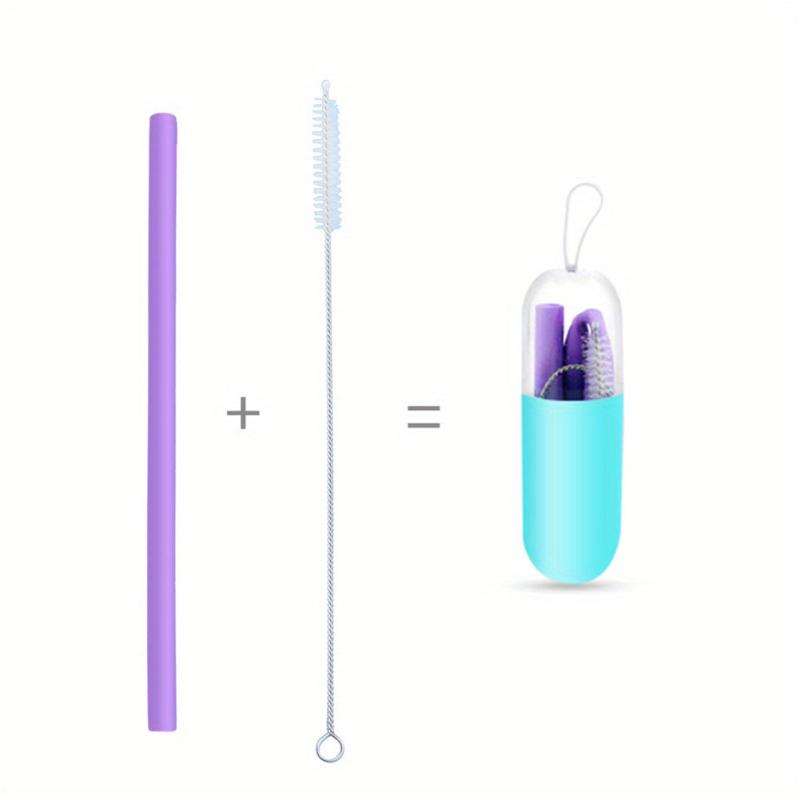 Silicone Reusable Folding Straw w/ Case & Brush Set