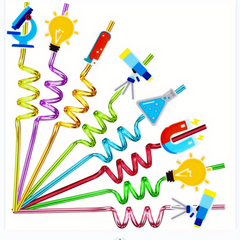 6pcs Science Theme Reusable Straws with Brush for Milk Water Drinking