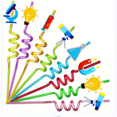 6pcs Science Theme Reusable Straws with Brush for Milk Water Drinking