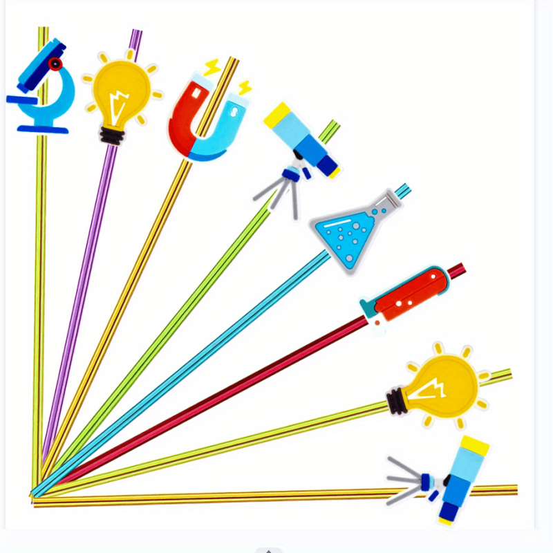 6pcs Science Theme Reusable Straws with Brush for Milk Water Drinking