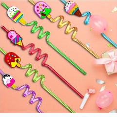 6 Straw Ice Cream Theme Reusable Straw For Milk Water Drinking