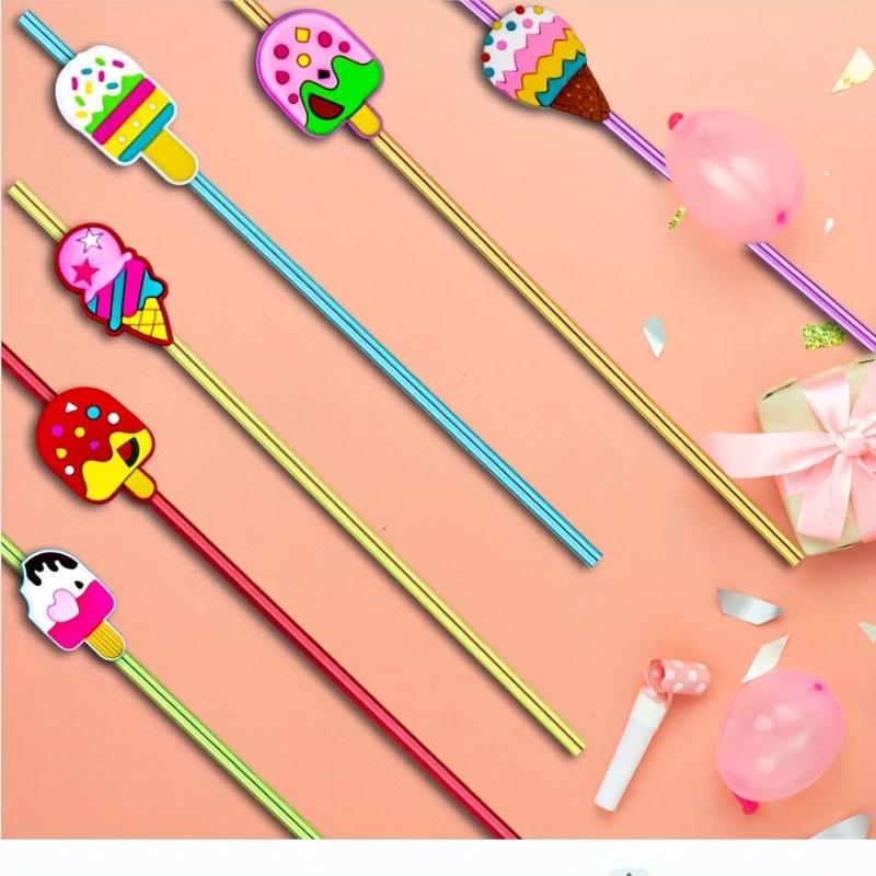 6 Straw Ice Cream Theme Reusable Straw For Milk Water Drinking