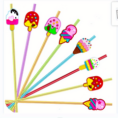 6 Straw Ice Cream Theme Reusable Straw For Milk Water Drinking