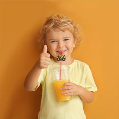 6pcs Car Theme Reusable Straw Set with Brush for Family Gatherings