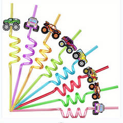 6pcs Car Theme Reusable Straw Set with Brush for Family Gatherings