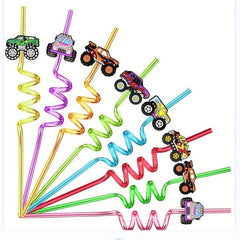 6pcs Car Theme Reusable Straw Set with Brush for Family Gatherings