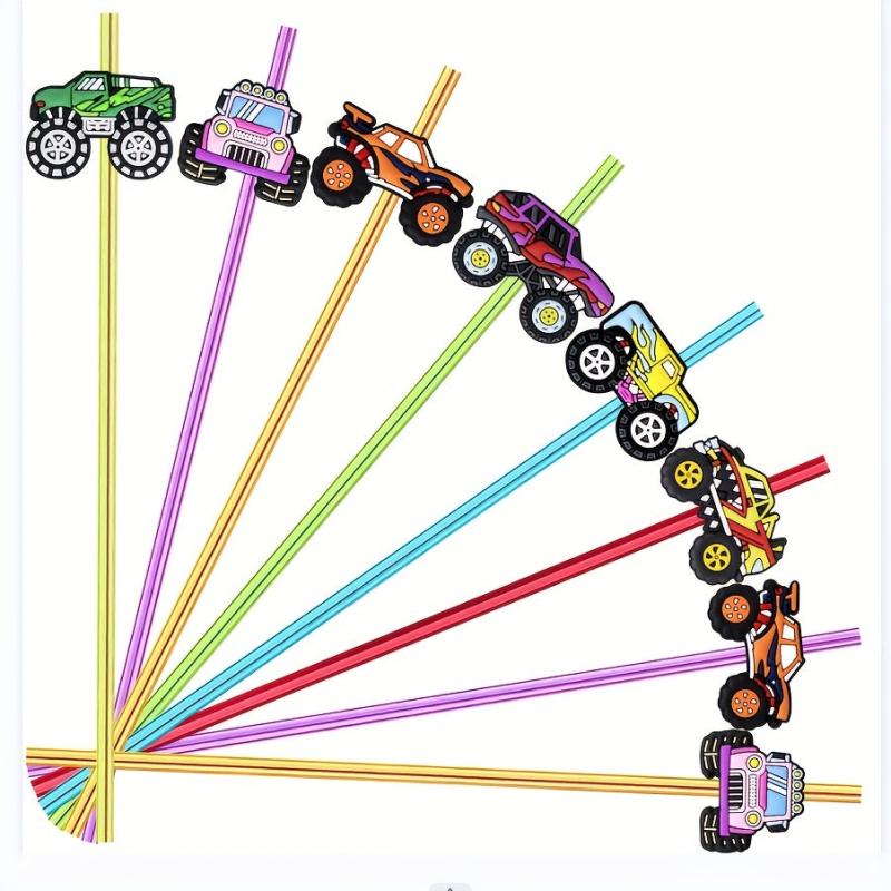 6pcs Car Theme Reusable Straw Set with Brush for Family Gatherings