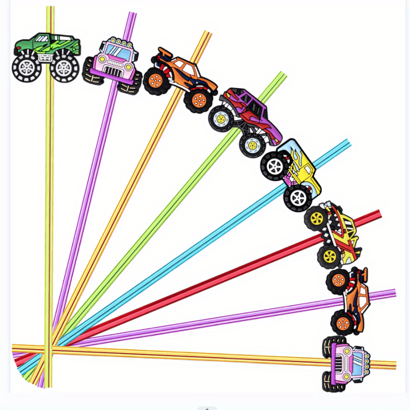 6pcs Car Theme Reusable Straw Set with Brush for Family Gatherings