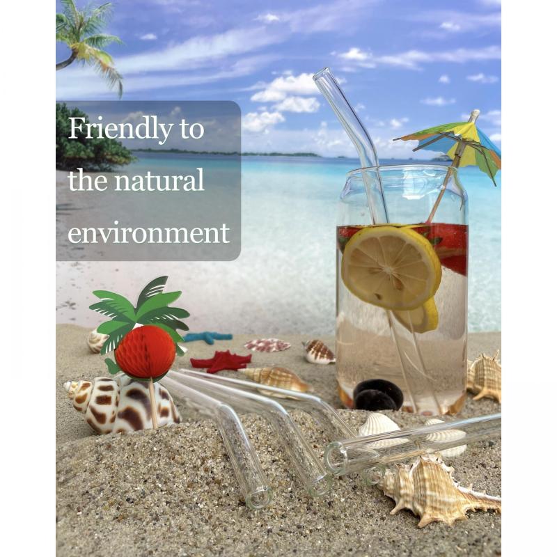 NAFENDER Reusable Glass Straws Set with 12 Straws and Cleaning Brush