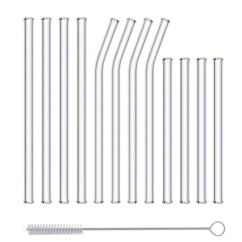 NAFENDER Reusable Glass Straws Set with 12 Straws and Cleaning Brush
