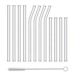 NAFENDER Reusable Glass Straws Set with 12 Straws and Cleaning Brush