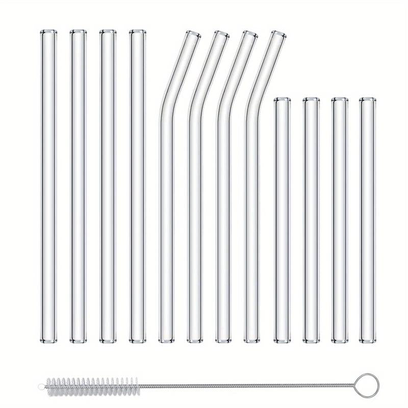 NAFENDER Reusable Glass Straws Set with 12 Straws and Cleaning Brush