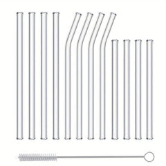 NAFENDER Reusable Glass Straws Set with 12 Straws and Cleaning Brush