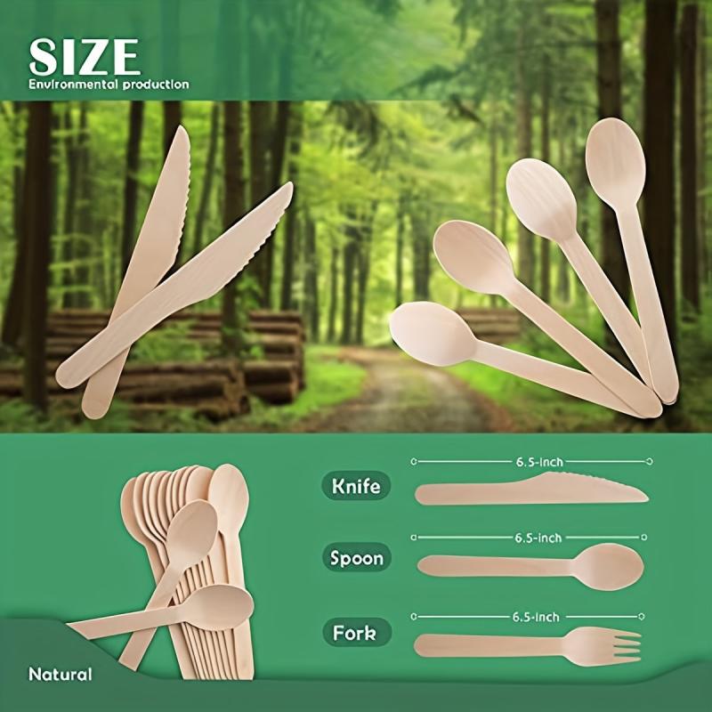 300pcs Disposable Wooden Cutlery Set Forks Knives Spoons for Party Camping