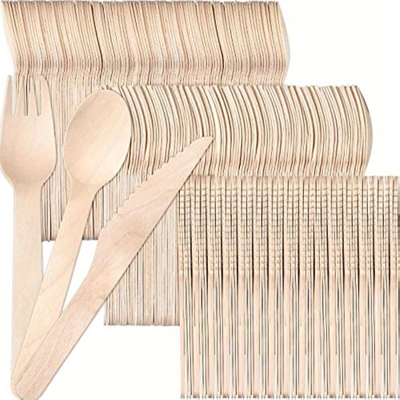 300pcs Disposable Wooden Cutlery Set Forks Knives Spoons for Party Camping
