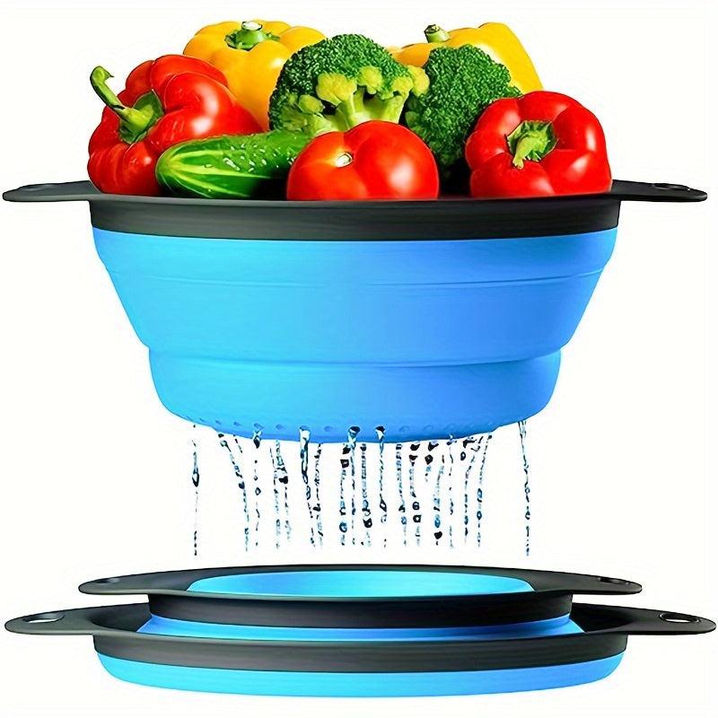 2pcs Collapsible Silicone Colanders for Pasta Fruit Berries Vegetables