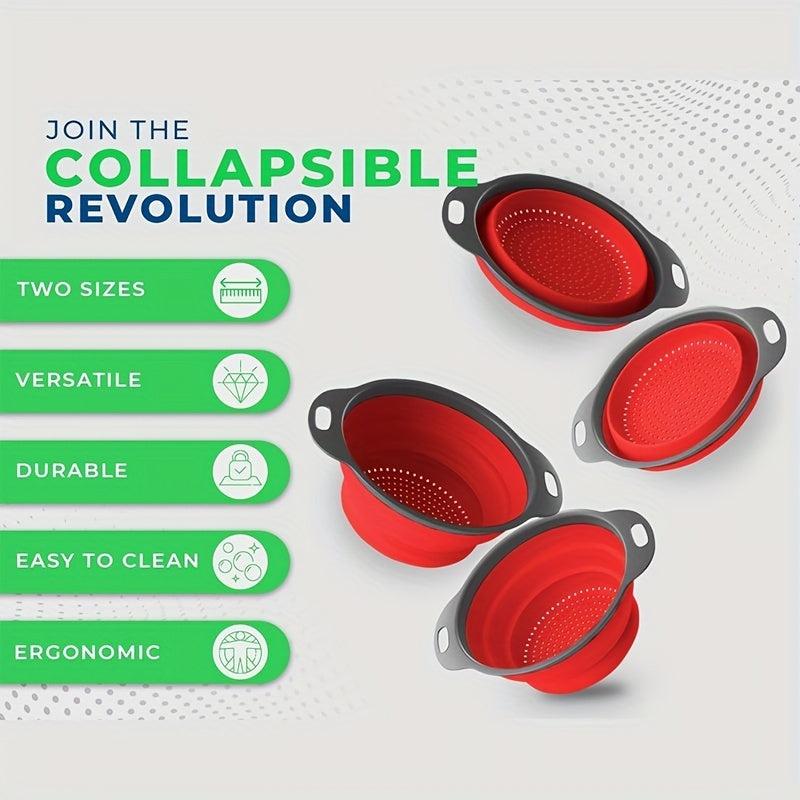 2pcs Collapsible Silicone Colanders for Pasta Fruit Berries Vegetables