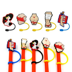 6pcs Straw Tips Cover Silicone Sleeve Caps Decorative Cartoon Straw Caps