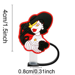 6pcs Straw Tips Cover Silicone Sleeve Caps Decorative Cartoon Straw Caps