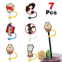 6pcs Straw Tips Cover Silicone Sleeve Caps Decorative Cartoon Straw Caps