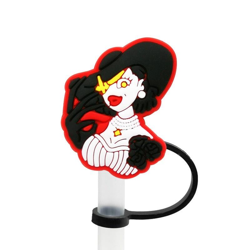 6pcs Straw Tips Cover Silicone Sleeve Caps Decorative Cartoon Straw Caps