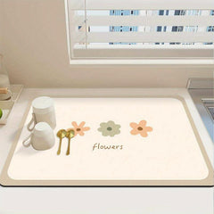 Floral Dish Drying Mat Soft Rubber Draining Pad