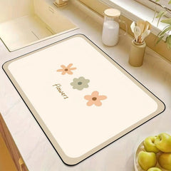 Floral Dish Drying Mat Soft Rubber Draining Pad