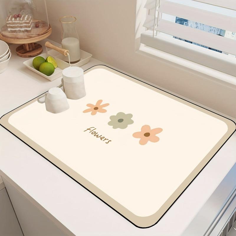 Floral Dish Drying Mat Soft Rubber Draining Pad