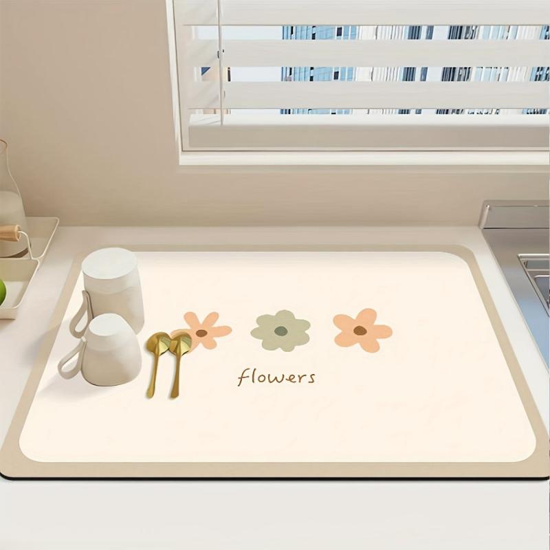 Floral Dish Drying Mat Soft Rubber Draining Pad