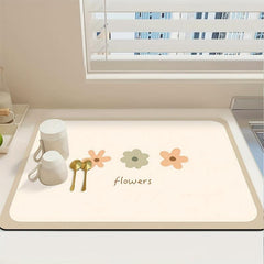 Floral Dish Drying Mat Soft Rubber Draining Pad