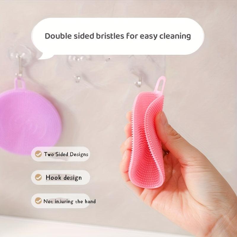 Silicone Dish Sponge Hanging Loop Cleaning Sponge Double Sided Brush Scrubbing