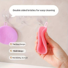 Silicone Dish Sponge Hanging Loop Cleaning Sponge Double Sided Brush Scrubbing