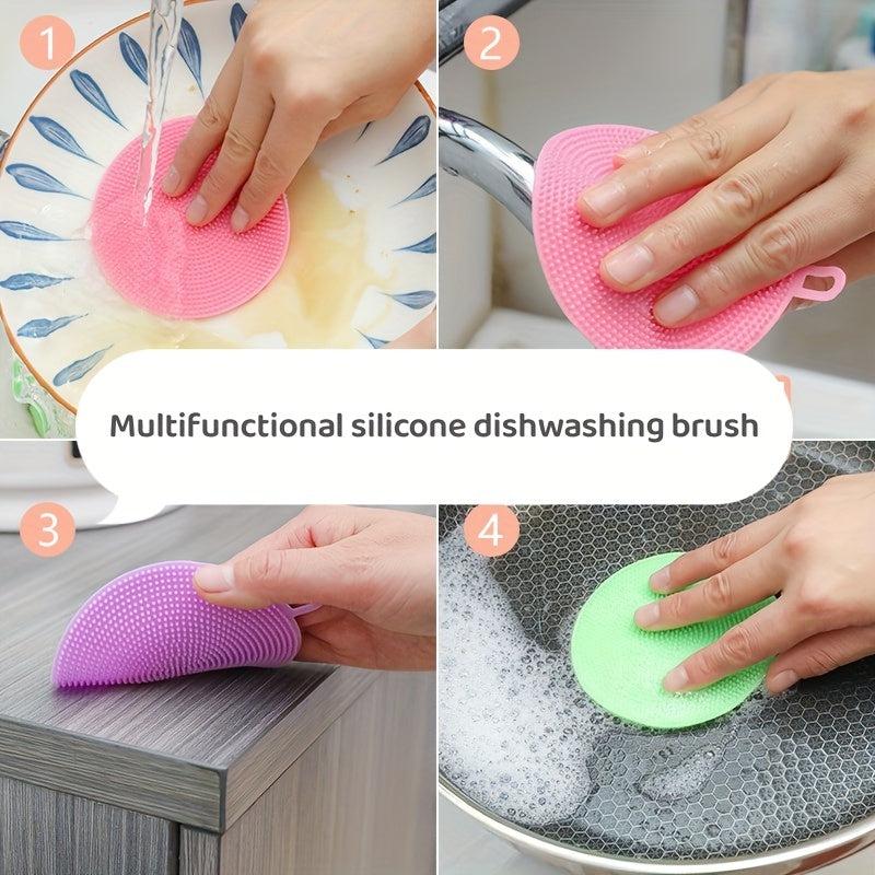 Silicone Dish Sponge Hanging Loop Cleaning Sponge Double Sided Brush Scrubbing