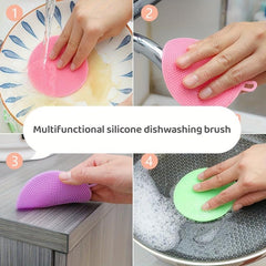 Silicone Dish Sponge Hanging Loop Cleaning Sponge Double Sided Brush Scrubbing
