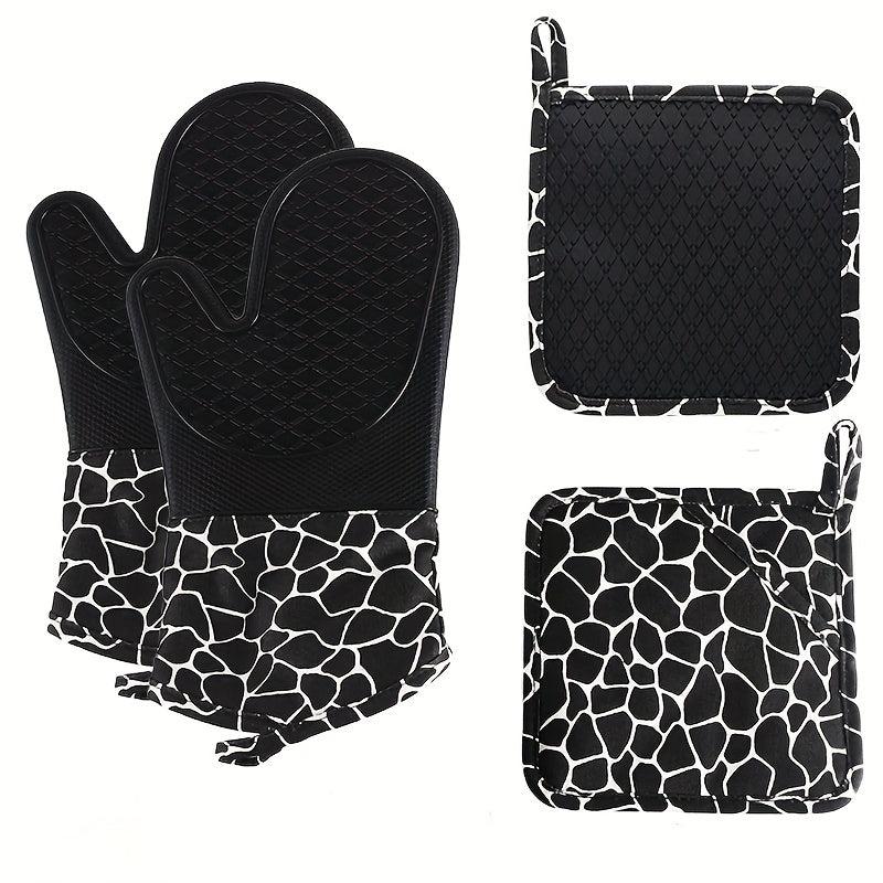 4pcs Silicone Gloves & Mat Set Oven Mitts Heat Resistant Pot Holders
