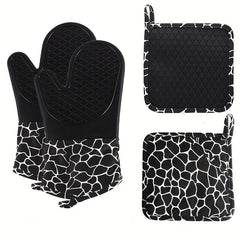 4pcs Silicone Gloves & Mat Set Oven Mitts Heat Resistant Pot Holders