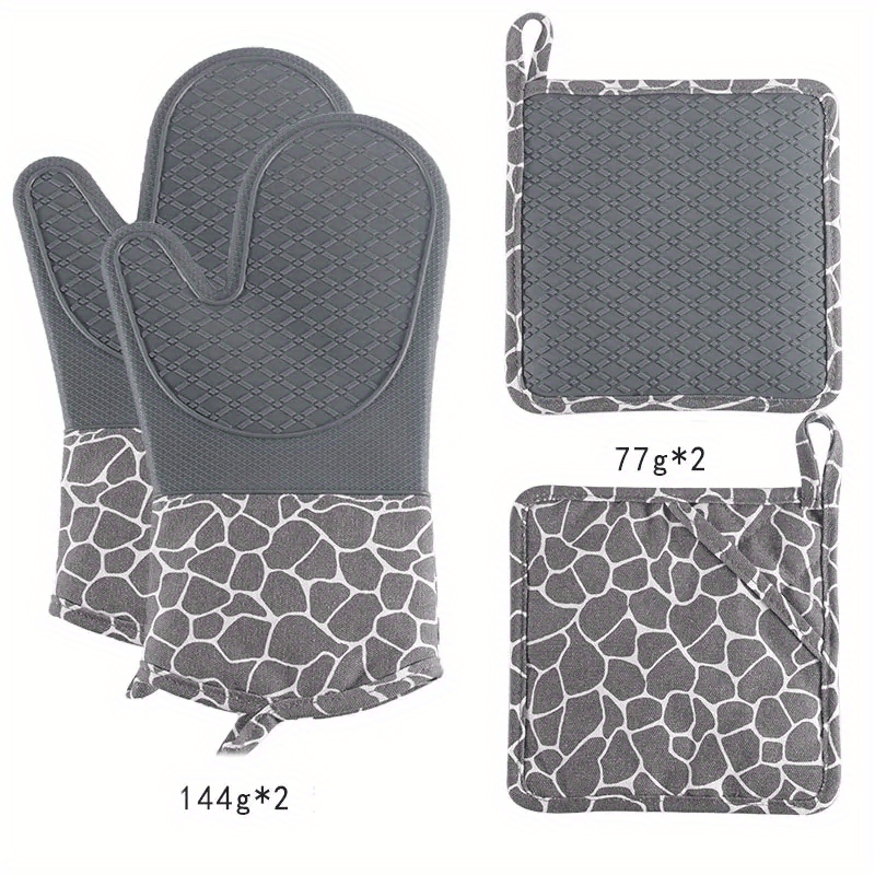 4pcs Silicone Gloves & Mat Set Oven Mitts Heat Resistant Pot Holders