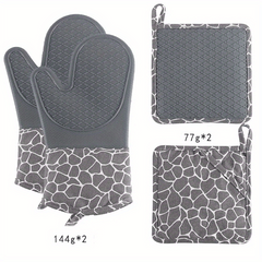 4pcs Silicone Gloves & Mat Set Oven Mitts Heat Resistant Pot Holders