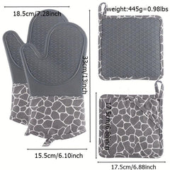 4pcs Silicone Gloves & Mat Set Oven Mitts Heat Resistant Pot Holders