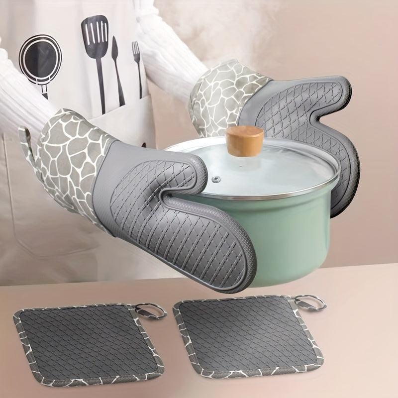 4pcs Silicone Gloves & Mat Set Oven Mitts Heat Resistant Pot Holders
