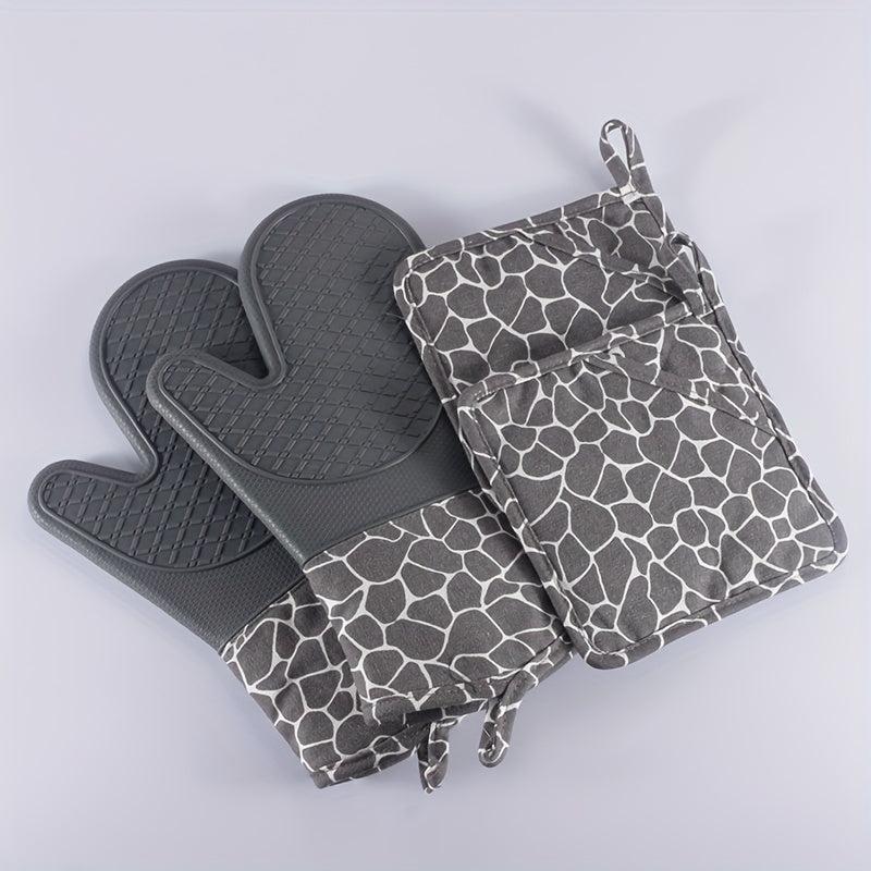 4pcs Silicone Gloves & Mat Set Oven Mitts Heat Resistant Pot Holders