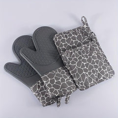 4pcs Silicone Gloves & Mat Set Oven Mitts Heat Resistant Pot Holders